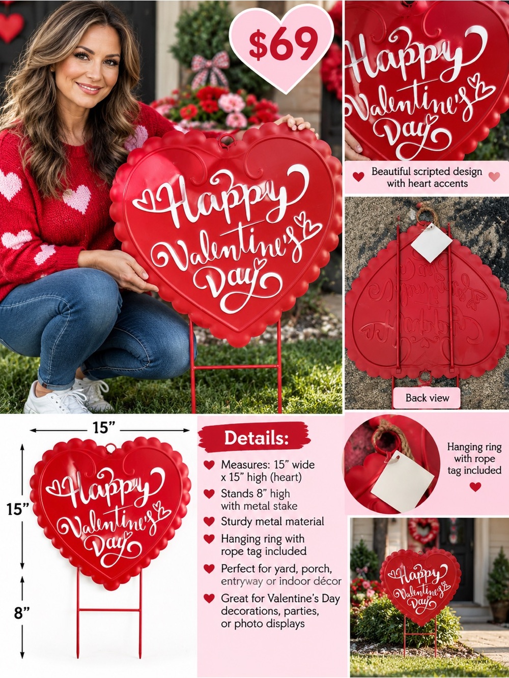 Red 'Happy Valentine's Day' Heart Yard Sign - Brand: